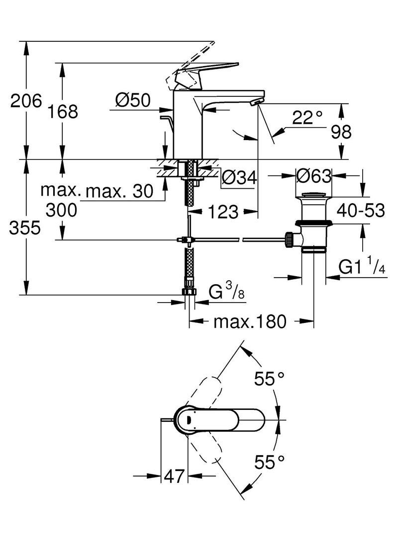 خلاط حوض جروهي يوروسمارت كوزموبوليتان 1/2 بوصة مقاس M ، 2332501D كروم - الصورة 2