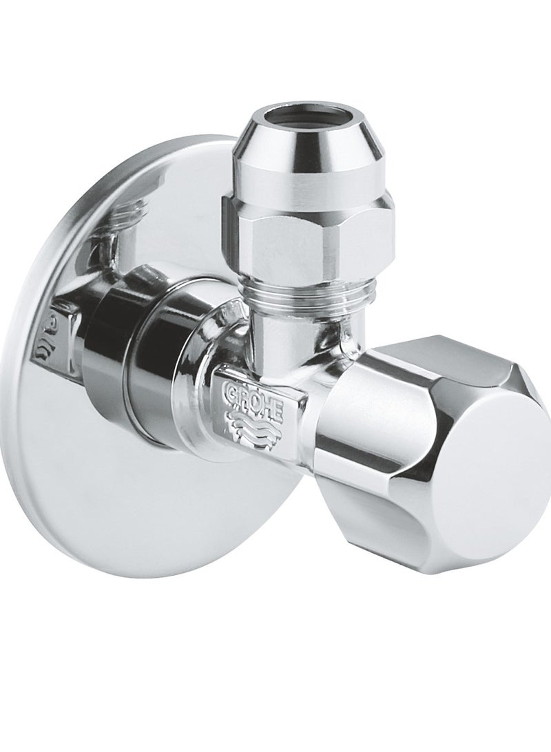 صمام زاوية لصنبور خلاط بذراع واحد مع سن خشن لاغلاق بسيط، وصلة حائط 1/2 انش مع وردة منزلقة، تدفق خارجي 3/8 انش 22018000 من جروهي