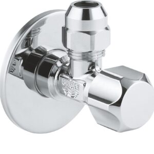 صمام زاوية لصنبور خلاط بذراع واحد مع سن خشن لاغلاق بسيط، وصلة حائط 1/2 انش مع وردة منزلقة، تدفق خارجي 3/8 انش 22018000 من جروهي